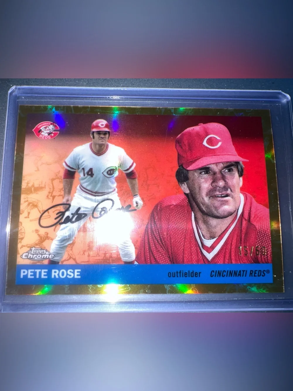 2025 Topps Chrome Platinum Pete Rose - GOLD Toile Refractor # /50 Reds - Picture 3 of 4